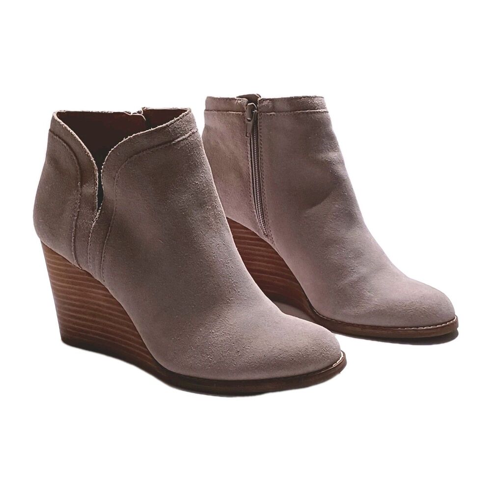 Lucky Brand Yinina Gray Suede Waterproof Wedge Ankle Boots Women's 8.5